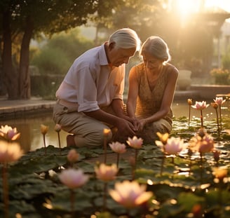 an elderly asian couple is seen exploring the sere