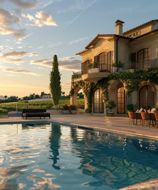 Stunning villa with pool and patio, offering a luxurious retreat for guests