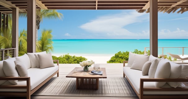 a couch with pillows on a deck facing the sea a couch with pillows on a deck facing the sea