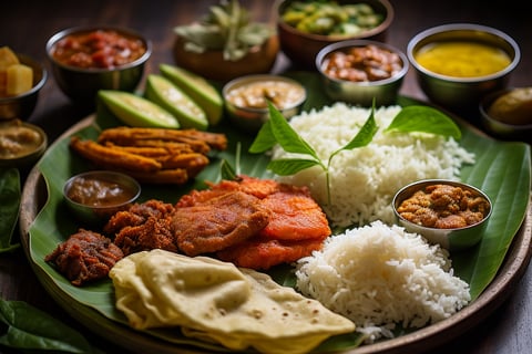 A plate of food with rice, vegetables, and assorted dishes. A plate of food with rice, vegetables, and assorted dishes.