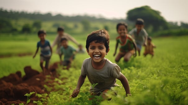 The children of Shimoga, India playing in the fields