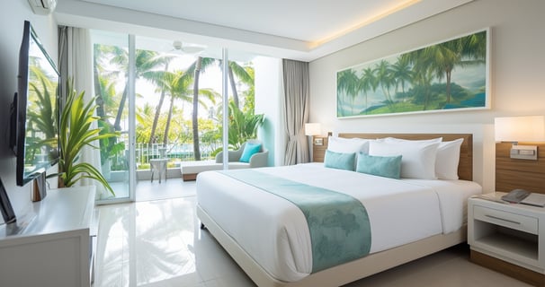 A bedroom with a large bed and a television A bedroom with a large bed and a television