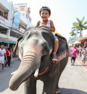 A young boy riding on the back of an elephant A young boy riding on the back of an elephant