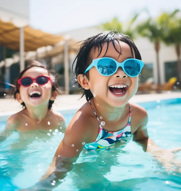 Two young children in a pool Two young children in a pool