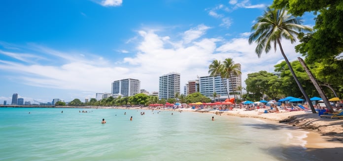 A beach with people on the beach A beach with people on the beach
