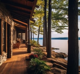 Lakeside cabin porch in Arkansas, where tranquility meets home comfort
