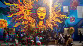 Vibrant mural at Fayetteville Roots Festival, a nexus of Arkansas art and culture. Vibrant mural at Fayetteville Roots Festival, a nexus of Arkansas art and culture.