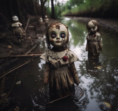 a creepy looking doll with a creepy face and a creepy doll
