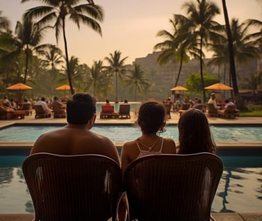 A family by the pool of a resort in Mumbai