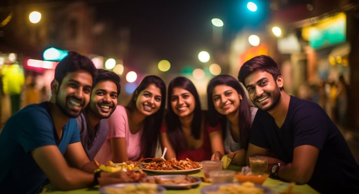 A group of friends enjoying a meal in Mumbai