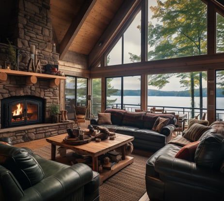 interior of a lakefront cabin in Inman, Greenville, South Carolina