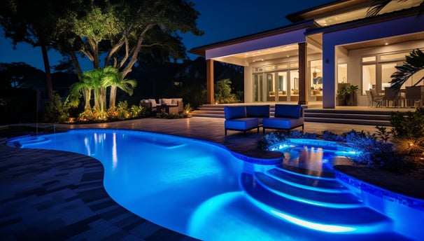 Florida luxury vacation rental with infinity pool at night Florida luxury vacation rental with infinity pool at night