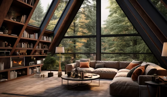 Interior of an a-frame cabin rental in Bass Lake, CA Interior of an a-frame cabin rental in Bass Lake, CA