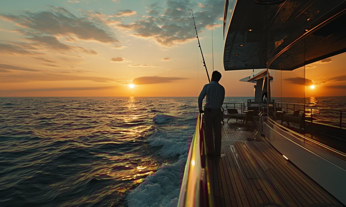 A man on a cruise fishing in high sea