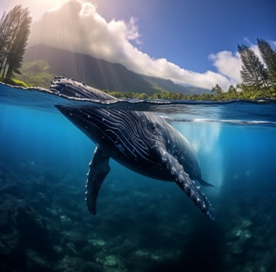 A humpback whale swimming on the ocean