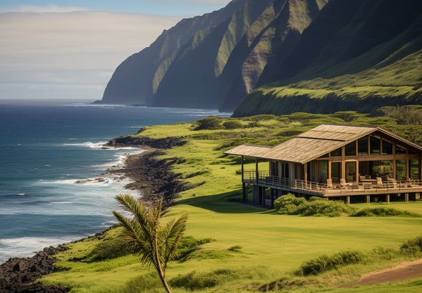 a small isolated hut near a beach