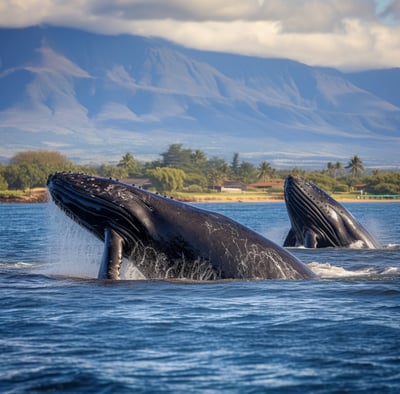 Two humpback whales in the ocean