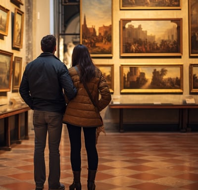 a couple inside the Palazzo de Musei in Modena, Italy