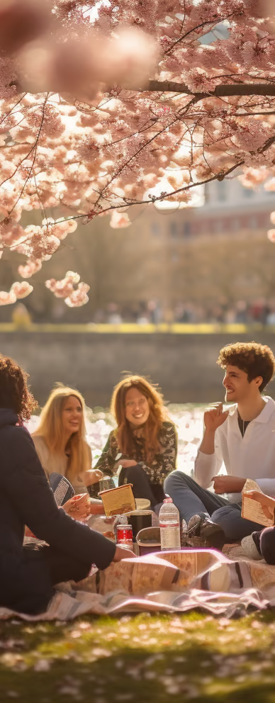 People laughing under sakura tree People laughing under sakura tree