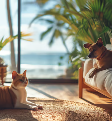 A dog and a cat in a pet-friendly beachfront rental in Lanai