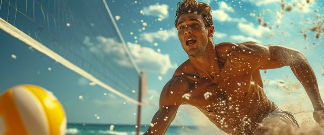 A man playing volleyball on the beach