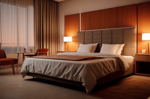 deluxe bedroom of a business hotel in Nagpur, India