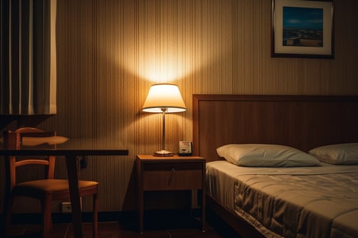 cozy bedroom of a budget hotel in Nagpur, India