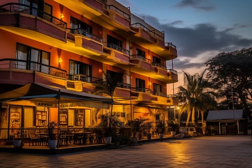 exterior of a budget hotel in Nagpur, India
