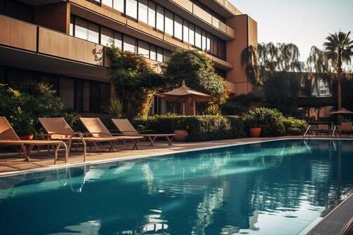 outdoor pool area of a luxury hotel in Nagpur, India