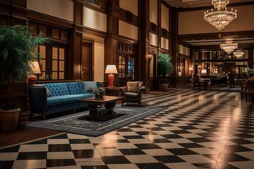 lobby reception area of a business hotel in Nagpur, India