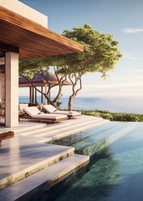 a large pool with a view of the ocean a large pool with a view of the ocean