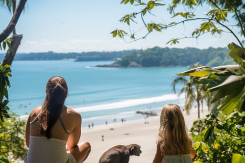 a woman and her daughter sitting on a log