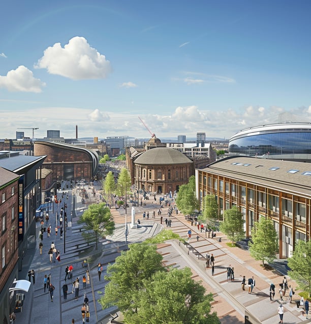 people walking along glasgow's east end