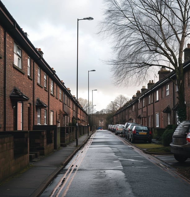 a street in north glasgow with cars parked on the side of the road