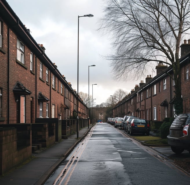 a street in north glasgow with cars parked on the side of the road