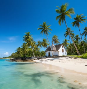 Scenic image of a white church set against a tropical beach backdrop in the Caribbean, epitomizing tranquility and charm. Scenic image of a white church set against a tropical beach backdrop in the Caribbean, epitomizing tranquility and charm.