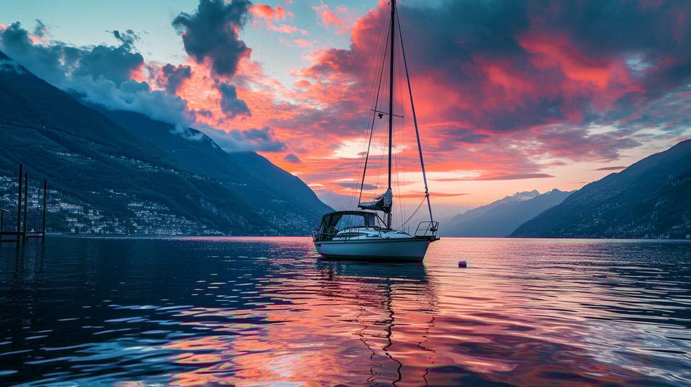 A sailboat in the water at sunset in lake como