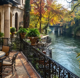 Luxurious mansion's patio overlooking the famous San Antonio Riverwalk. Luxurious mansion's patio overlooking the famous San Antonio Riverwalk.