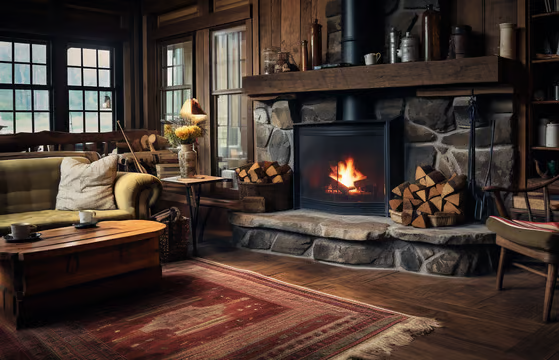 the classic decor and living space of a rustic cabin in Yosemite