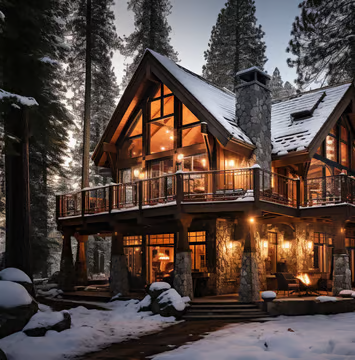 snowy view of a ski chalet rental in Yosemite snowy view of a ski chalet rental in Yosemite
