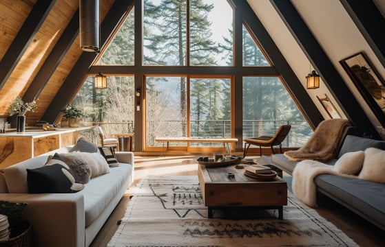 interior of a luxury a-frame cabin retreat in Yosemite 