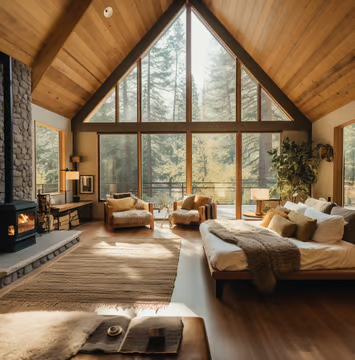 the large master bedroom of a luxury cabin in Yosemite the large master bedroom of a luxury cabin in Yosemite