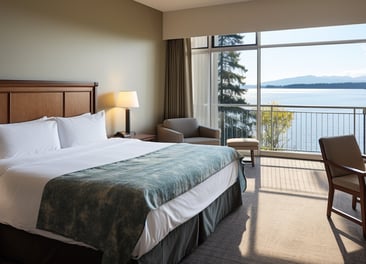 Serene Hotel Room with Breathtaking Lake View