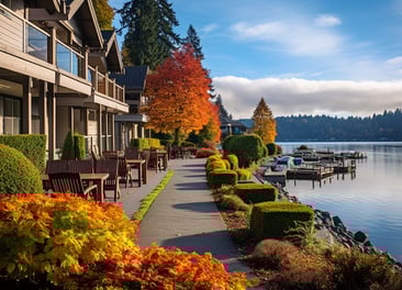 Autumn Lakeside Lodging with Private Docks