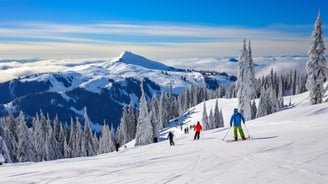 Skiing Adventure Amidst Snowy Peaks and Clouds