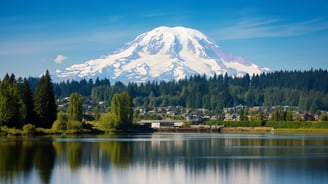 Mount Rainier Looming Majestically Over Tranquil Lake