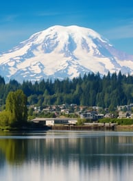 Mount Rainier Looming Majestically Over Tranquil Lake