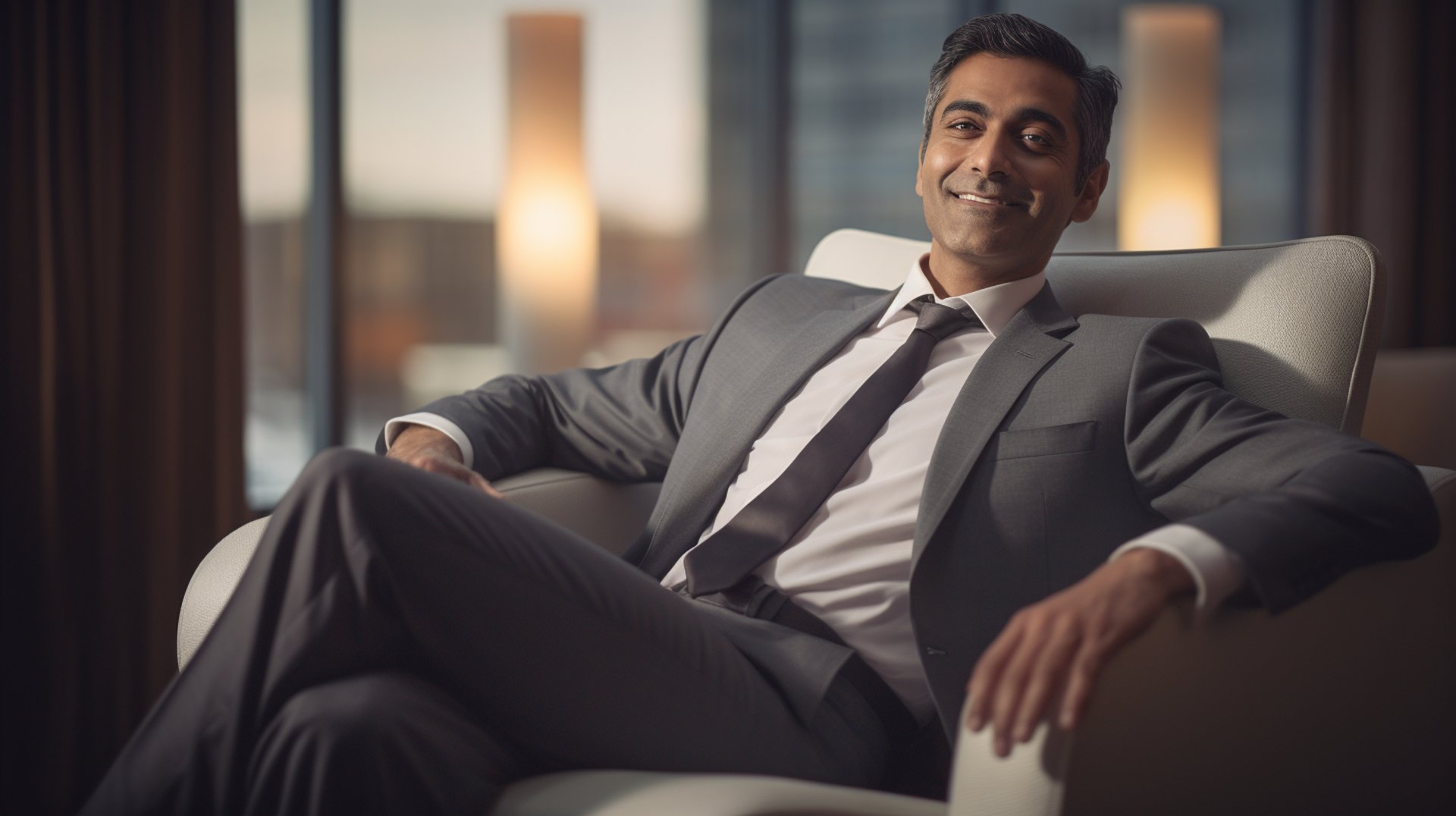 a man sitting on a chair with smiling face
