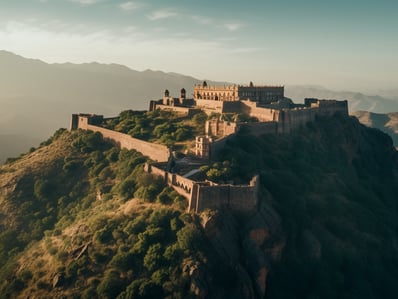 aerial shot of a historic mountain fort in Srinagar, India aerial shot of a historic mountain fort in Srinagar, India