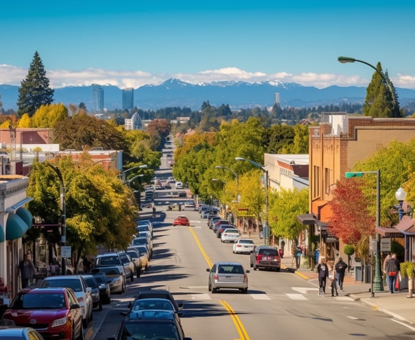 a city street with cars parked on the side of the road
